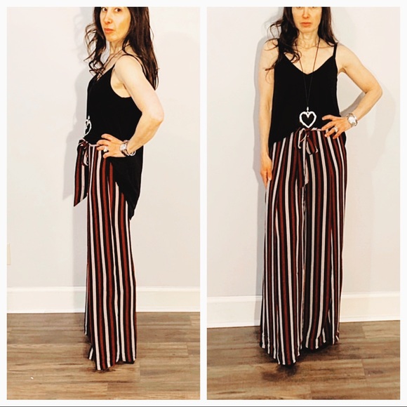 Chic faux wrap belted multi striped pants - Picture 7 of 8